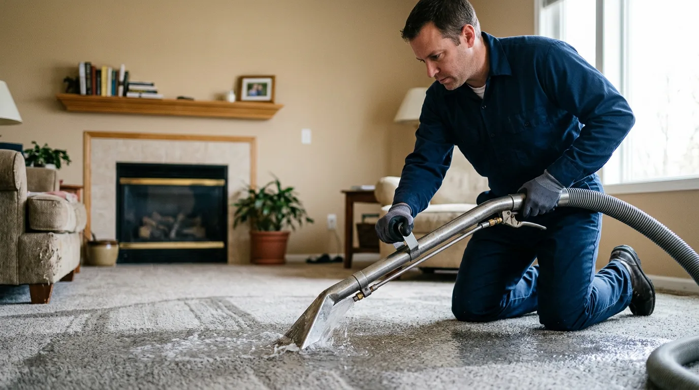 Water damage restoration technician working near Nebo, IL